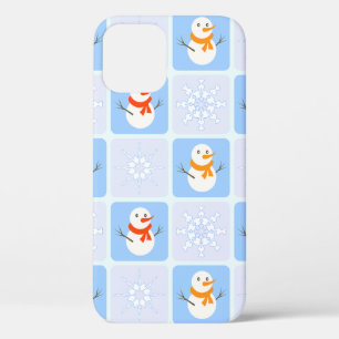 Winter checkered pattern snowman and snowflakes iPhone 12 case