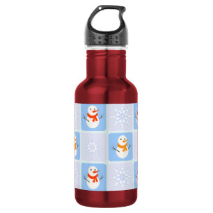Winter chequered pattern snowman and snowflakes 532 ml water bottle