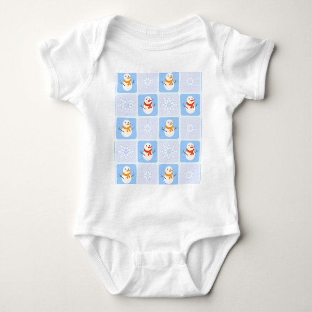 Winter chequered pattern snowman and snowflakes baby bodysuit (Front)