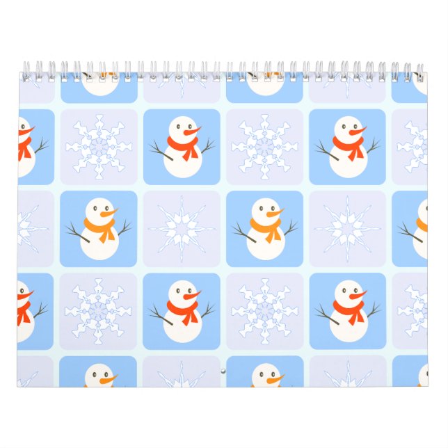Winter chequered pattern snowman and snowflakes calendar (Cover)