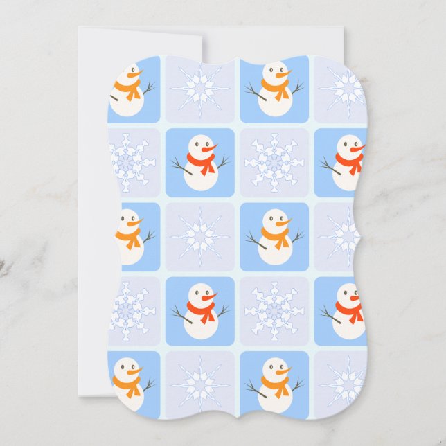 Winter chequered pattern snowman and snowflakes card (Front)