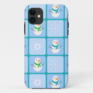 Winter chequered pattern snowman and snowflakes Case-Mate iPhone case