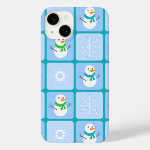 Winter chequered pattern snowman and snowflakes Case-Mate iPhone 14 case