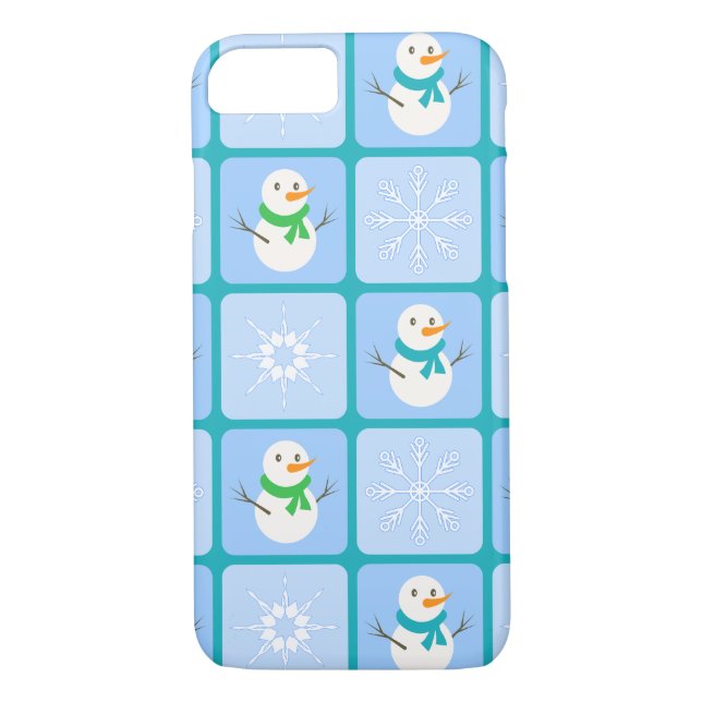 Winter chequered pattern snowman and snowflakes Case-Mate iPhone case (Back)