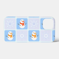 Winter chequered pattern snowman and snowflakes
