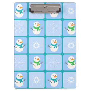 Winter chequered pattern snowman and snowflakes clipboard