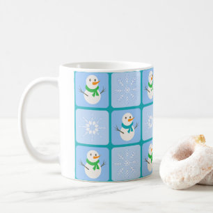 Winter chequered pattern snowman and snowflakes coffee mug