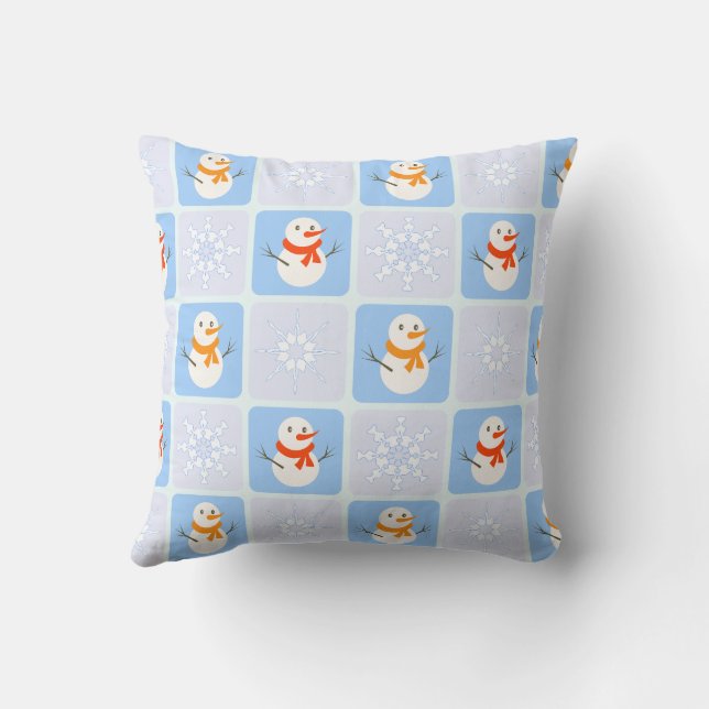 Winter chequered pattern snowman and snowflakes cushion (Back)