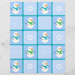 Winter chequered pattern snowman and snowflakes custom letterhead