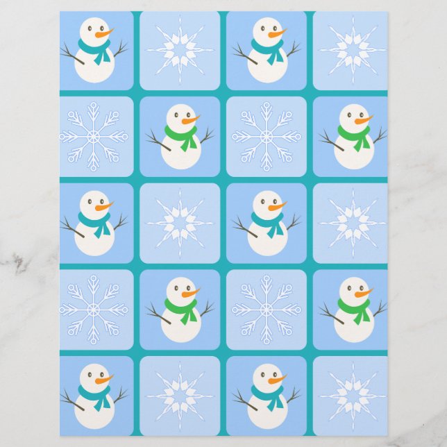 Winter chequered pattern snowman and snowflakes custom letterhead (Front)