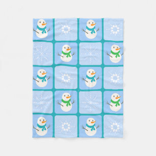 Winter chequered pattern snowman and snowflakes fleece blanket