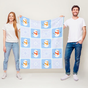 Winter chequered pattern snowman and snowflakes fleece blanket