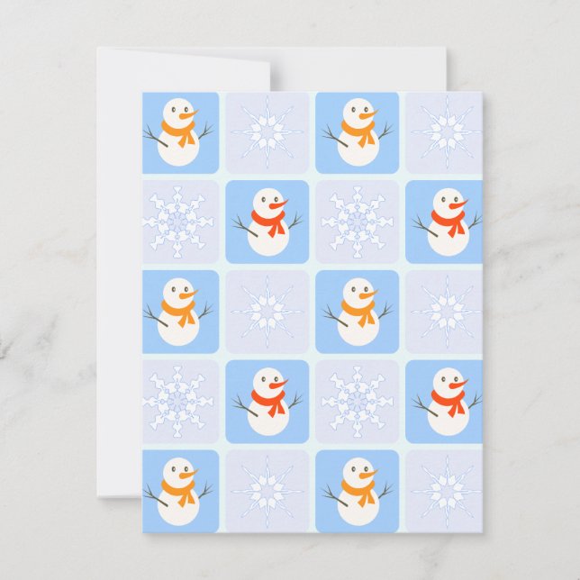 Winter chequered pattern snowman and snowflakes holiday card (Front)
