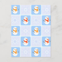 Winter chequered pattern snowman and snowflakes