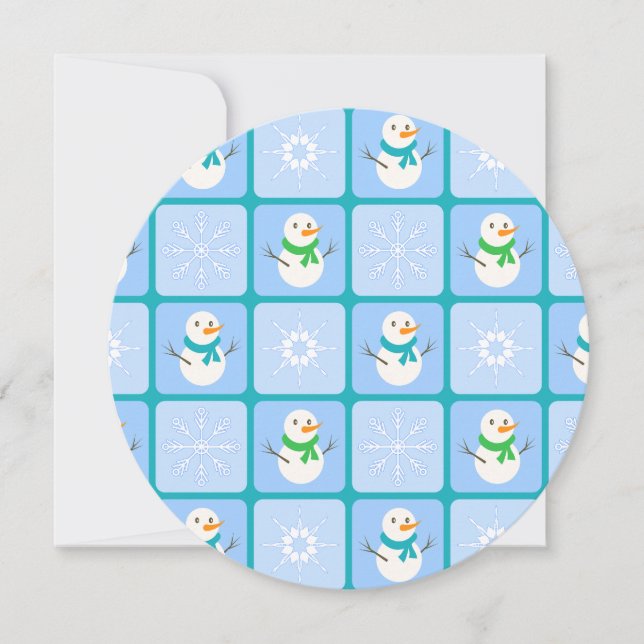 Winter chequered pattern snowman and snowflakes invitation (Front)