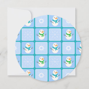Winter chequered pattern snowman and snowflakes invitation