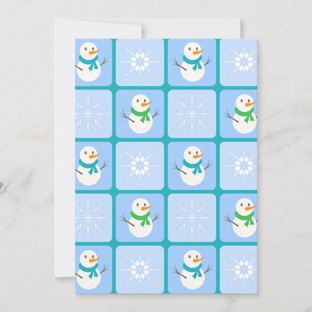 Winter chequered pattern snowman and snowflakes invitation (Front)