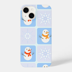 Winter chequered pattern snowman and snowflakes iPhone 14 case