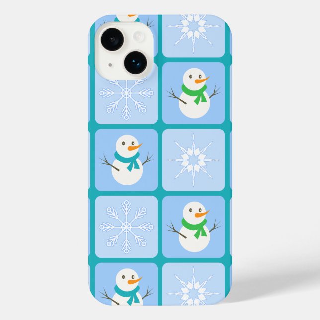 Winter chequered pattern snowman and snowflakes iPhone case (Back)