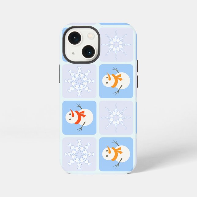 Winter chequered pattern snowman and snowflakes iPhone case (Back)