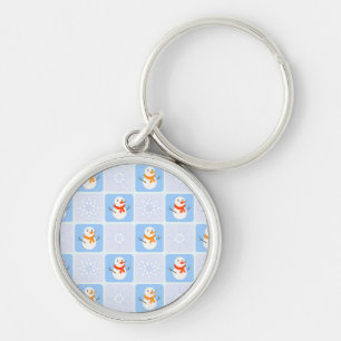 Winter chequered pattern snowman and snowflakes key ring