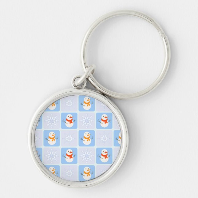 Winter chequered pattern snowman and snowflakes key ring (Front)