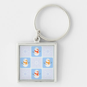 Winter chequered pattern snowman and snowflakes key ring