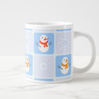 Winter chequered pattern snowman and snowflakes