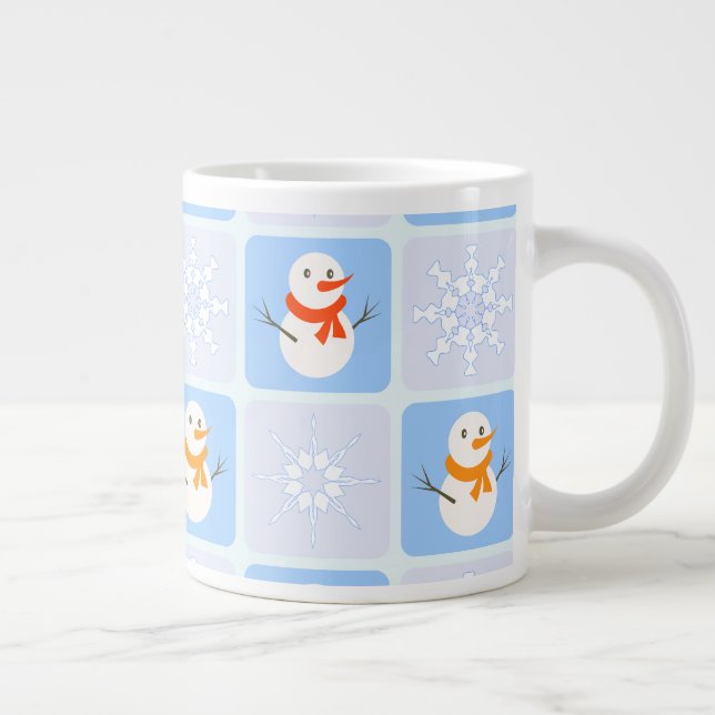 Winter chequered pattern snowman and snowflakes large coffee mug (Right)