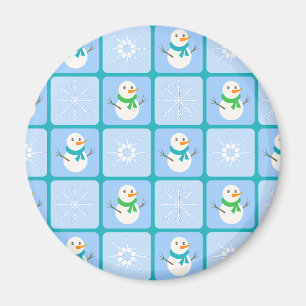 Winter chequered pattern snowman and snowflakes magnet