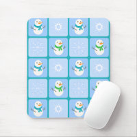 Winter chequered pattern snowman and snowflakes