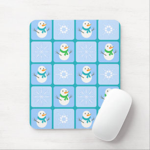 Winter chequered pattern snowman and snowflakes mouse pad