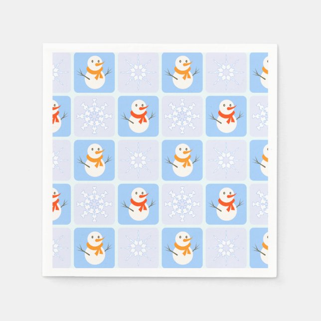 Winter chequered pattern snowman and snowflakes napkin (Front)