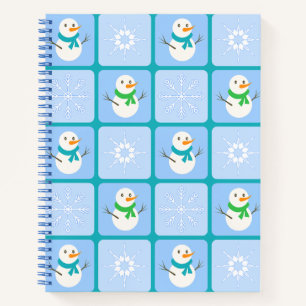 Winter chequered pattern snowman and snowflakes notebook