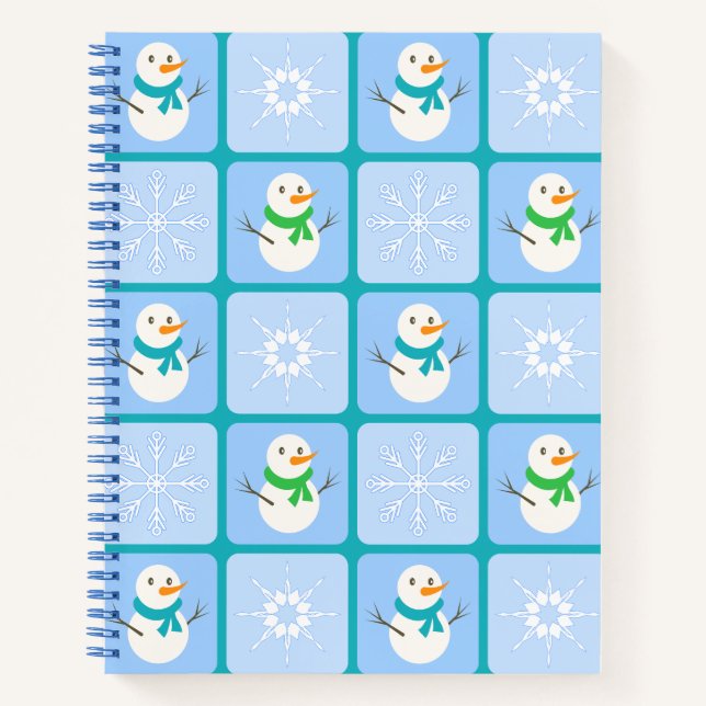 Winter chequered pattern snowman and snowflakes notebook (Front)