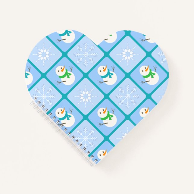 Winter chequered pattern snowman and snowflakes notebook (Front)