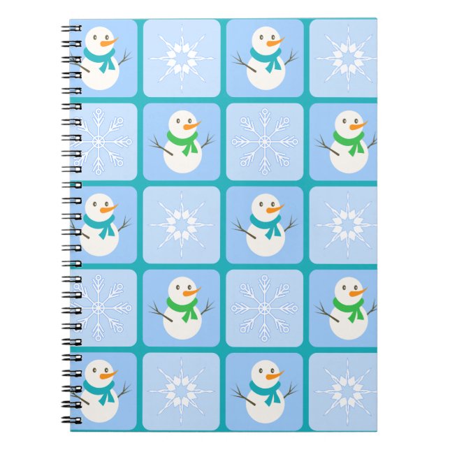 Winter chequered pattern snowman and snowflakes notebook (Front)