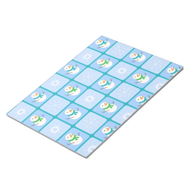 Winter chequered pattern snowman and snowflakes notepad (Angled)