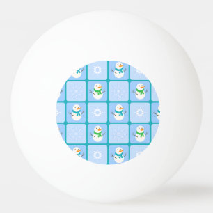 Winter chequered pattern snowman and snowflakes ping pong ball