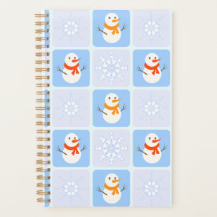 Winter chequered pattern snowman and snowflakes planner