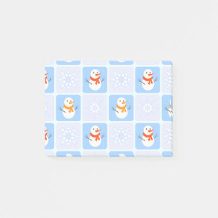 Winter chequered pattern snowman and snowflakes post-it notes