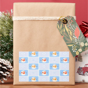 Winter chequered pattern snowman and snowflakes rectangular sticker