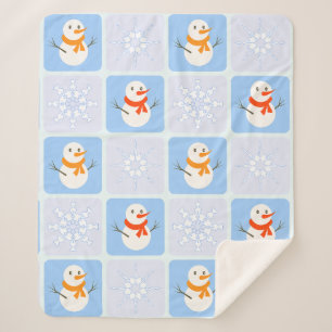 Winter chequered pattern snowman and snowflakes sherpa blanket