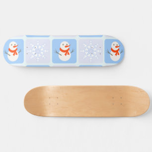 Winter chequered pattern snowman and snowflakes skateboard