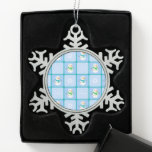 Winter chequered pattern snowman and snowflakes snowflake pewter christmas ornament<br><div class="desc">Winter chequered seamless pattern smowman and snowflakes</div>