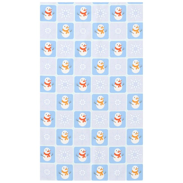 Winter chequered pattern snowman and snowflakes tablecloth (Front)