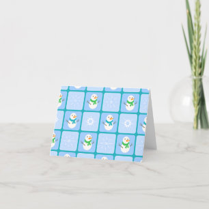 Winter chequered pattern snowman and snowflakes thank you card
