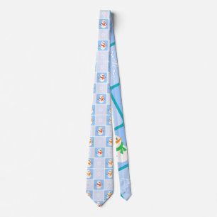 Winter chequered pattern snowman and snowflakes tie