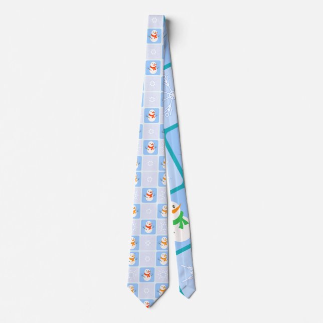 Winter chequered pattern snowman and snowflakes tie (Front)