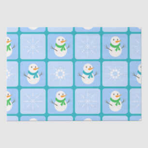 Winter chequered pattern snowman and snowflakes tissue paper